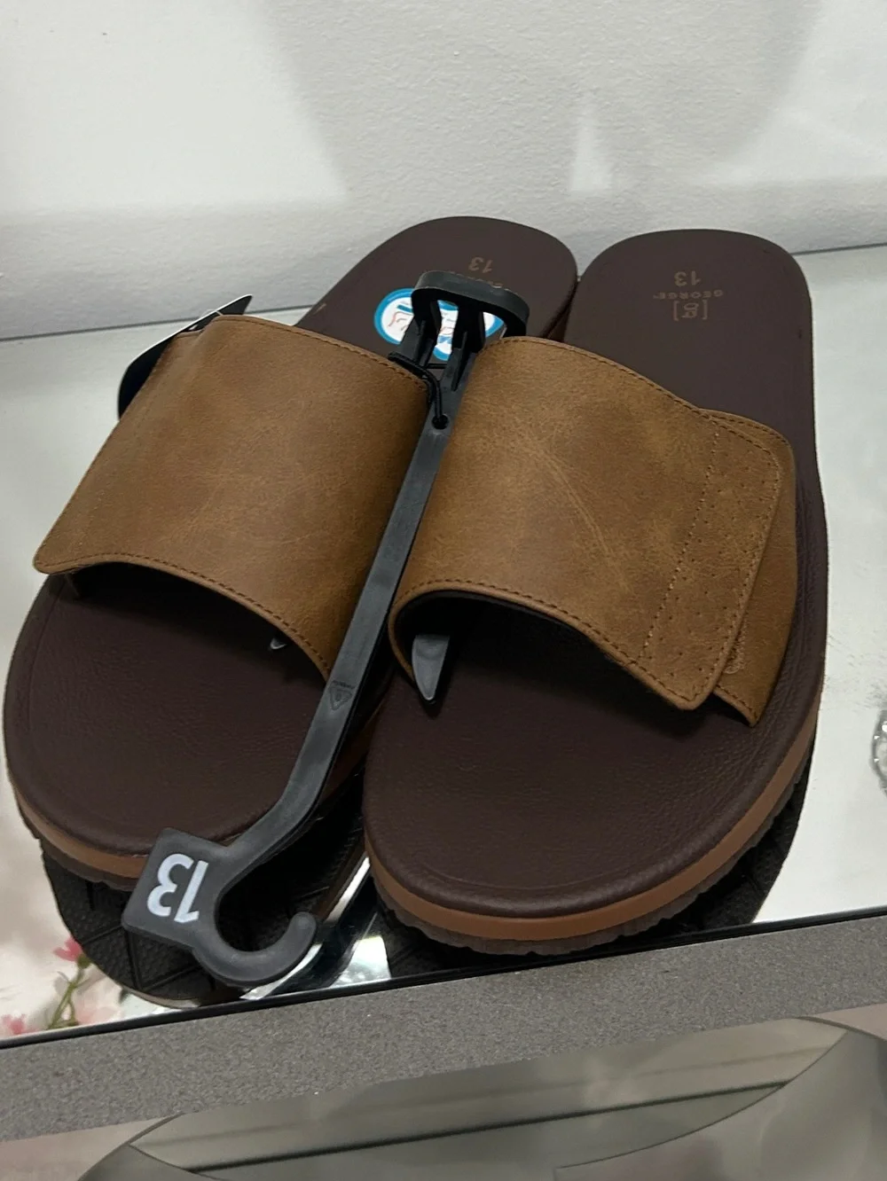 George Men’s Comfort Slide Sandals Brown Size 13 Adjustable NWT